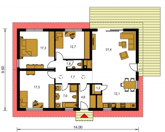 Spiegelverkehrter Entwurf | Grundriss des Erdgeschosses - BUNGALOW 156